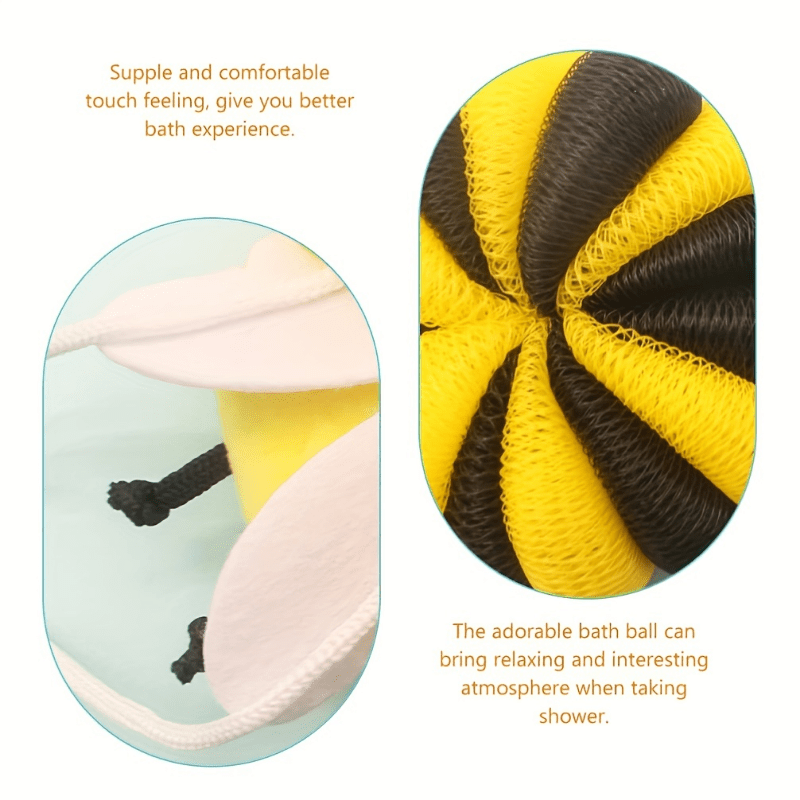Cartoon Bee Bath Sponge Shower Sponge Balls for Exfoliating